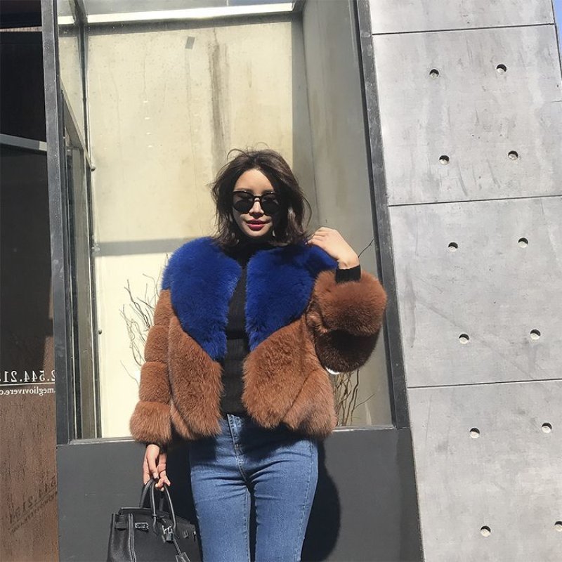 画像6: 2-tone Real Fox Fur Real Fur Coat ツートーン リアルフォックスファーコート ショート丈 ブロックスリーブ ボディストライプブロック ショートコート ジャケット 毛皮 (6)