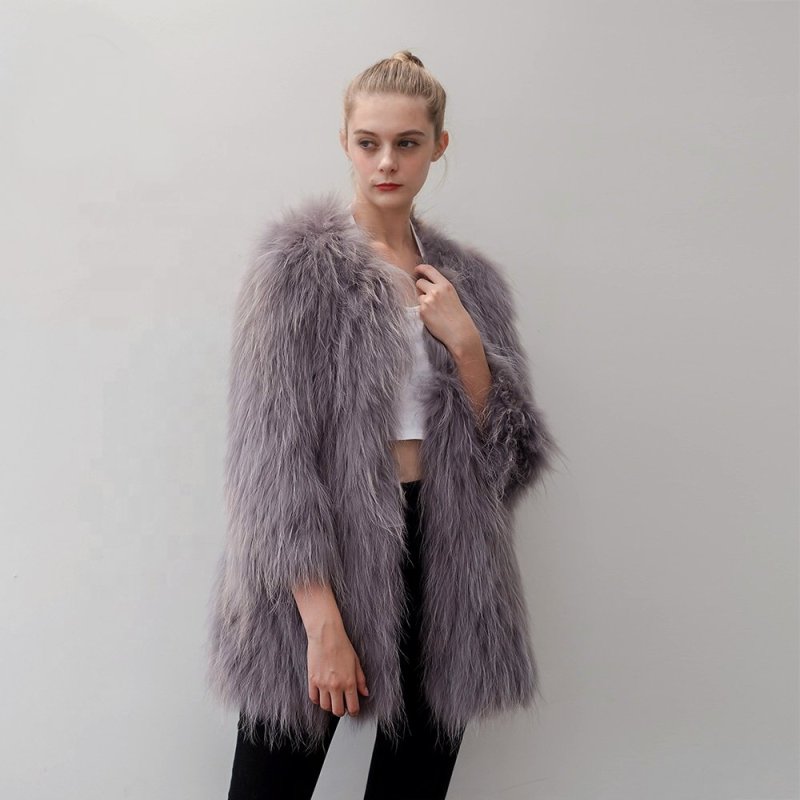 画像2: Women's Real Raccoon Fur Knitting Fur Coat リアルラクーンファーニットコート (2)