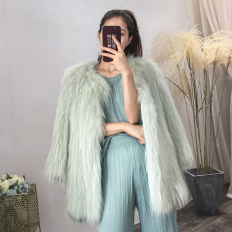 画像9: Women's Real Raccoon Fur Knitting Fur Coat リアルラクーンファーニットコート (9)