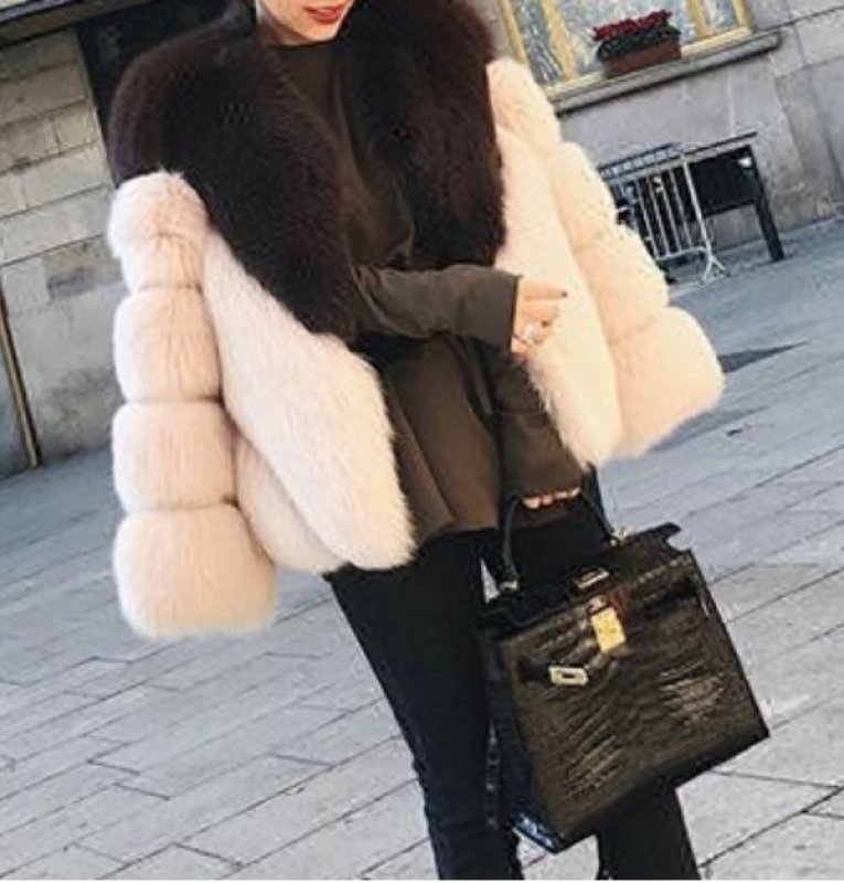 画像7: 2-tone Real Fox Fur Real Fur Coat ツートーン リアルフォックスファーコート ショート丈 ブロックスリーブ ボディストライプブロック ショートコート ジャケット 毛皮 (7)