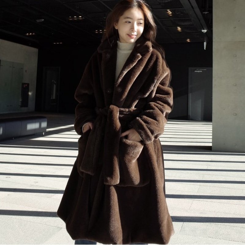 画像3:  women's  long paragraph fake fur coat plush fluffy coat jacket エコファーモコモコロングコート (3)