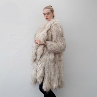 ラクーンファー　ニット　コート Women's Real Raccoon Fur Knitting Fur Coat リアルラクーン