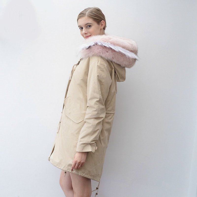 画像18: プラスサイズあり Real Mix Stripe Fox Fur Real Fur LinerHoodie Military Coat Long リアルファーフード&ライナー付ミリタリーモッズコート (18)