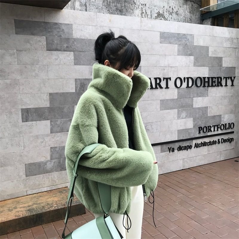 画像2:  women's fake fur Oversized blouson coat  jacket エコファーフェイクファーモコモコオーバーサイズブルゾン ジャケット コート (2)