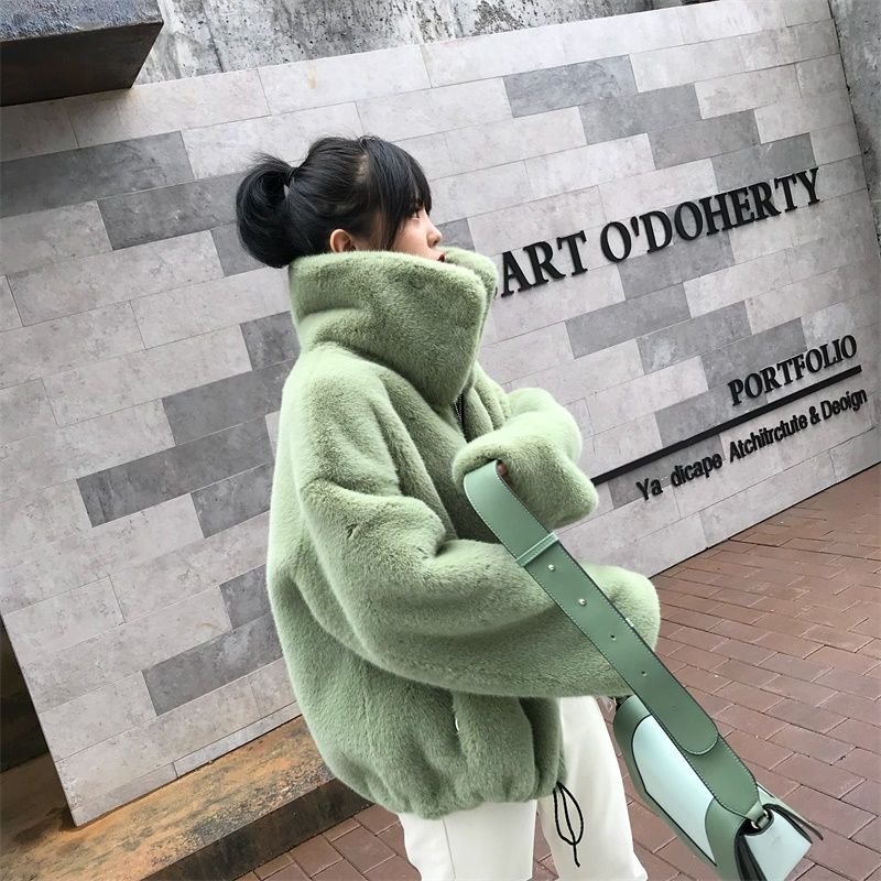 画像7:  women's fake fur Oversized blouson coat  jacket エコファーフェイクファーモコモコオーバーサイズブルゾン ジャケット コート (7)