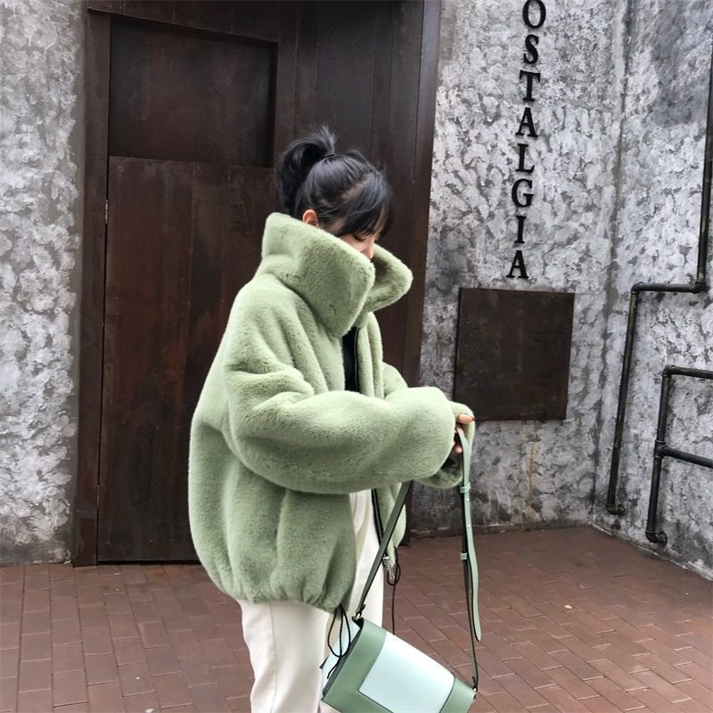 画像5:  women's fake fur Oversized blouson coat  jacket エコファーフェイクファーモコモコオーバーサイズブルゾン ジャケット コート (5)