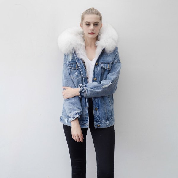 画像1: Real Fox Fur Real Fur Liner Denim Jeans Jacket Coat リアルフォックスフ&ライナー付デニムＧジャンコート (1)