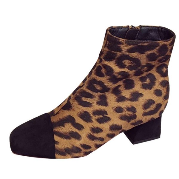 画像1: women's suede leopard print Martin boots side zipper boots レオパード　ヒョウ柄プリントブーツ ショートブーツ　ブーティ (1)