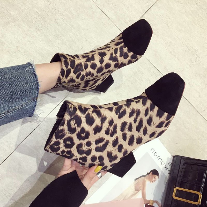 画像2: women's suede leopard print Martin boots side zipper boots レオパード ヒョウ柄プリントブーツ ショートブーツ ブーティ (2)