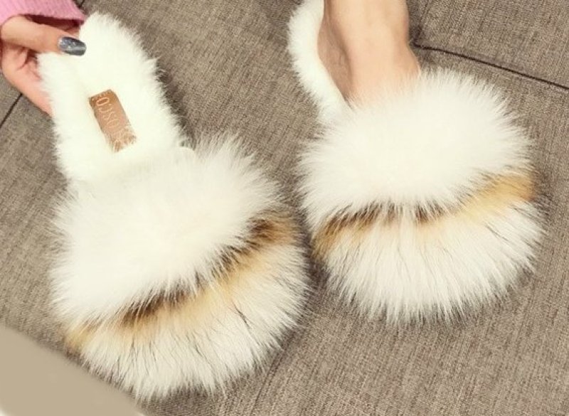 画像2: women's flat round head baotou half slippers rabbit fur fox fur slippers flip-flops  フォックス&ラビットファーサンダル ミュールスリッパ (2)
