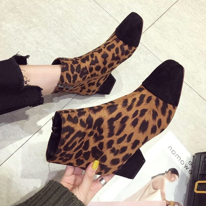 画像4: women's suede leopard print Martin boots side zipper boots レオパード ヒョウ柄プリントブーツ ショートブーツ ブーティ (4)