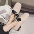 画像4: Women’s warm Mink plush Lace-up Flat Loafers flat shoesミンクファーレースアップフラットシューズ (4)