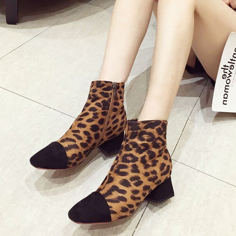 画像3: women's suede leopard print Martin boots side zipper boots レオパード ヒョウ柄プリントブーツ ショートブーツ ブーティ (3)