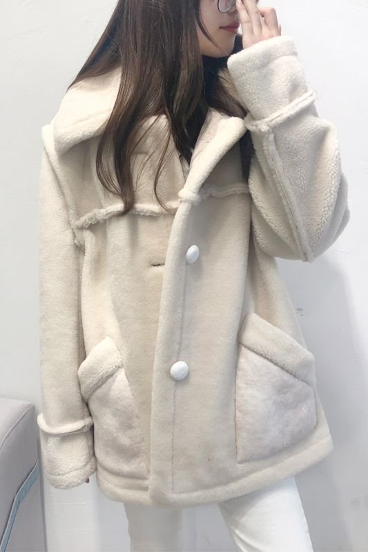 画像2: sheep shearing stitching Haining fur coat  jacket　シープスキンステッチコート　ジャケット (2)