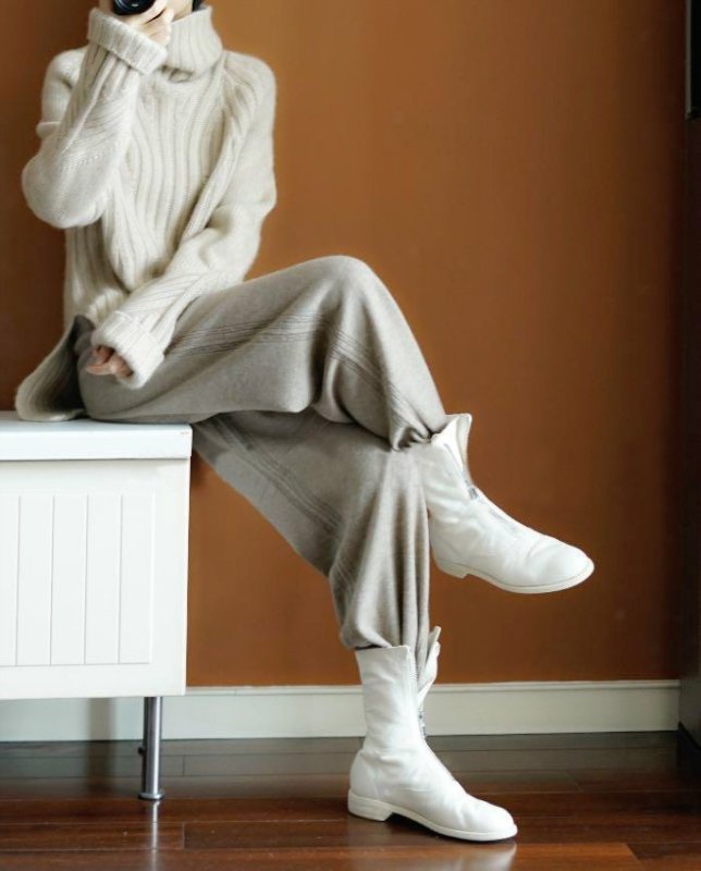 画像1: Women's turtleneck cashmere sweater タートルざっくりカシミア混紡プルオーバーセーターニット (1)