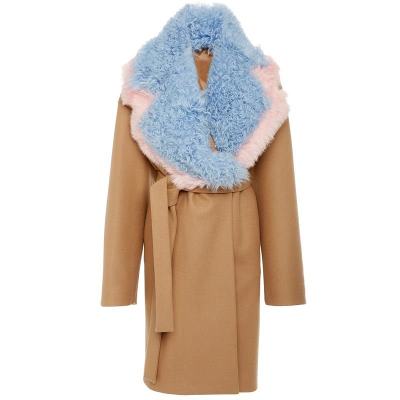 画像2: women’s  luxury fur collar camel double-faced coat jacket リアルフォックス&シープスキンファー襟付コート ジャケット (2)