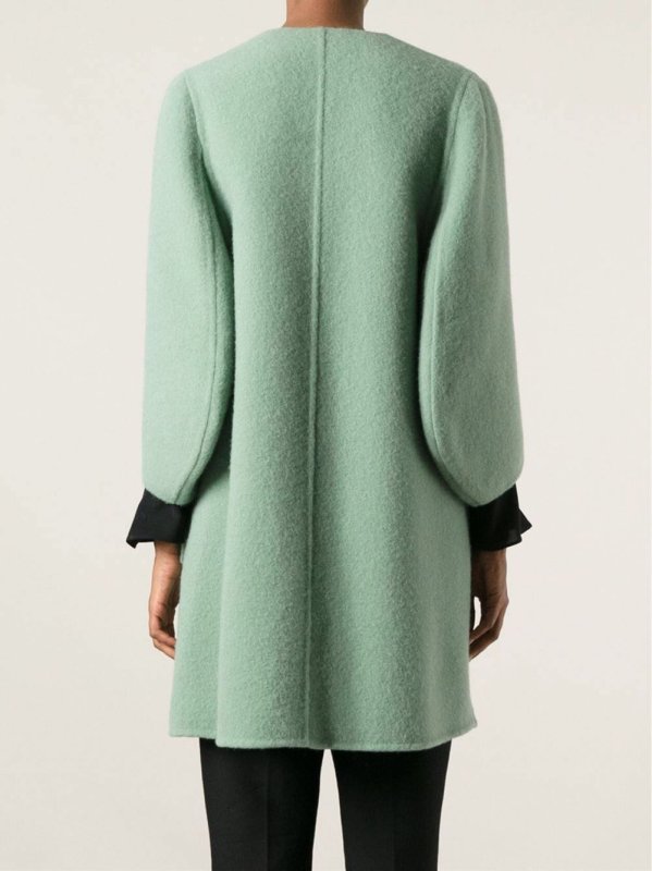 画像5: women’s   light green long section large pocket loose  wool warm coatシンプルノーカラーライムグリーンコート ジャケット (5)