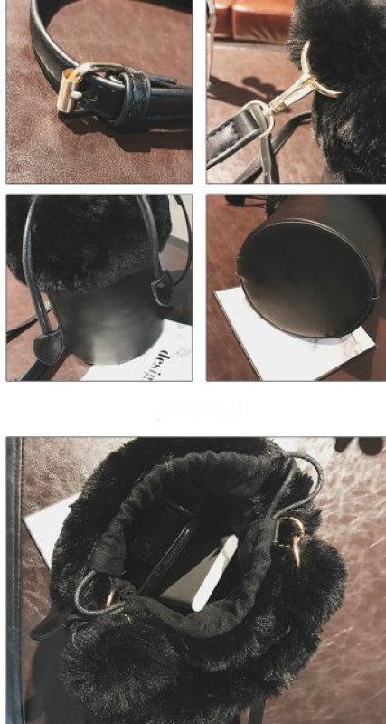 画像10: Small with fur plush bucket tote shoulder Messenger bagファー付トート　ショルダースモールハンドバッグ (10)