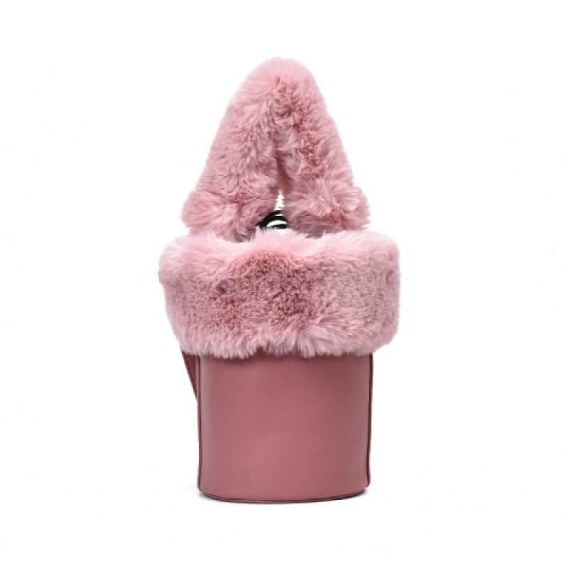 画像1: Small with fur plush bucket tote shoulder Messenger bagファー付トート　ショルダースモールハンドバッグ (1)