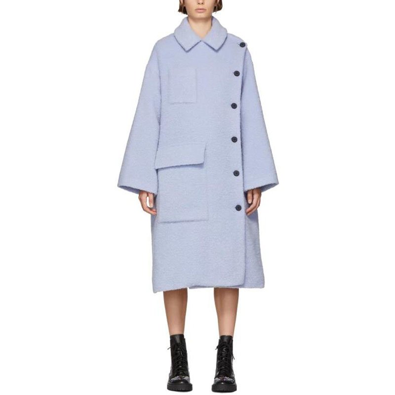 画像5: women’s asymmetric jacket single-breasted large pocket wool long coat アシンメトリ大きなポケットがポイントのロングコート ジャケット (5)