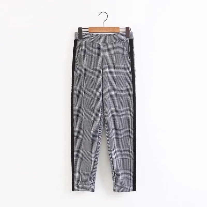 画像2:  side of the hit color grid was thin casual pantsチェックライン入りオシャレなパンツ (2)