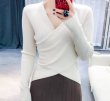 画像2: Women's long-sleeved V-neck pearl irregular knit  sweater Vネックパール付 セーターニット (2)