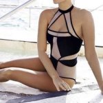 画像4: Vintage Monotone High Neck See through Swimsuit モノトーンシースルースウィムスーツ水着ビキニモノキニワンピース (4)