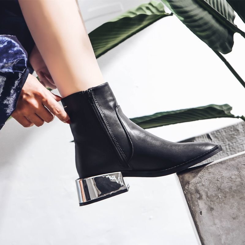 画像4: women's ankle boots Martin boots シルバーメタリックヒールショートブーツ ブーティ (4)