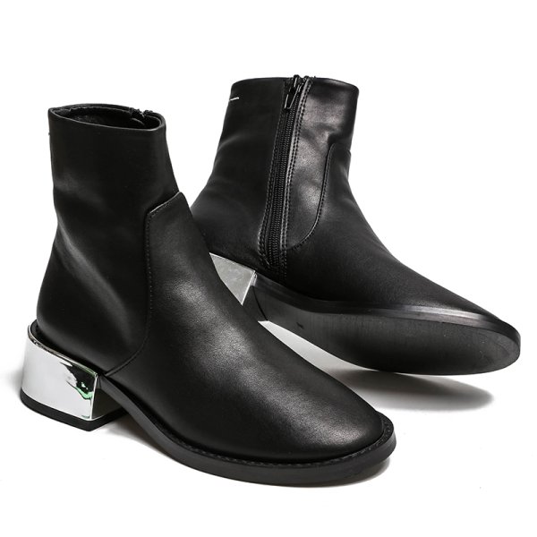 画像1: women's ankle boots Martin boots シルバーメタリックヒールショートブーツ　ブーティ (1)