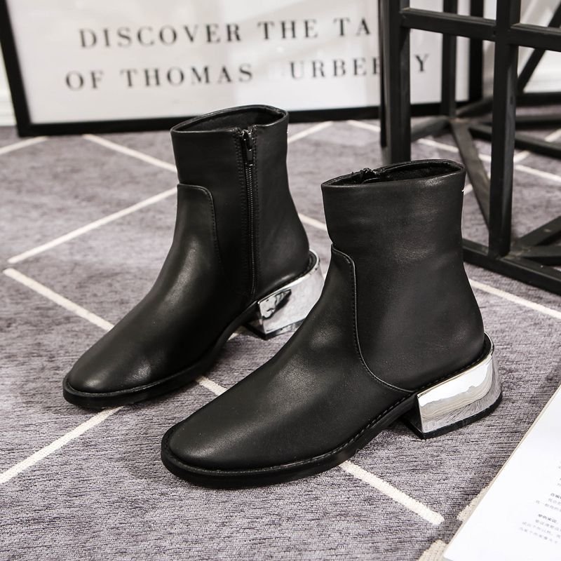 画像2: women's ankle boots Martin boots シルバーメタリックヒールショートブーツ ブーティ (2)