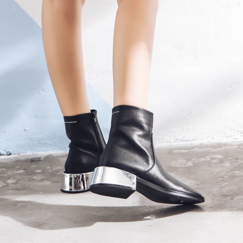 画像5: women's ankle boots Martin boots シルバーメタリックヒールショートブーツ ブーティ (5)