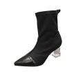 画像1: women's crystal heeled ankle socks boots クリスタルヒールソックスショートブーツ　ブーティ (1)