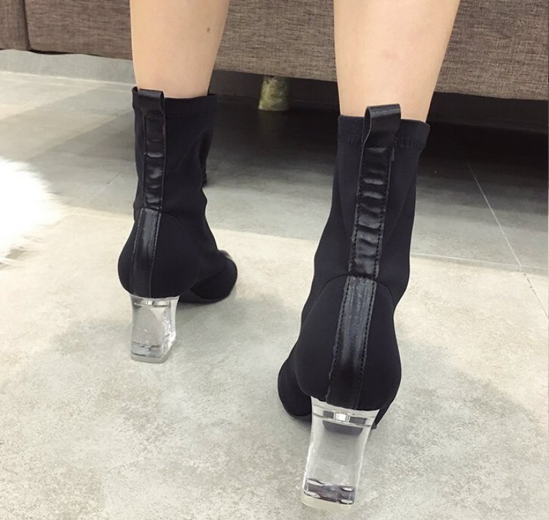 画像6: women's crystal heeled ankle socks boots クリスタルヒールソックスショートブーツ ブーティ (6)