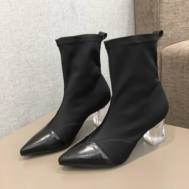 画像8: women's crystal heeled ankle socks boots クリスタルヒールソックスショートブーツ ブーティ (8)