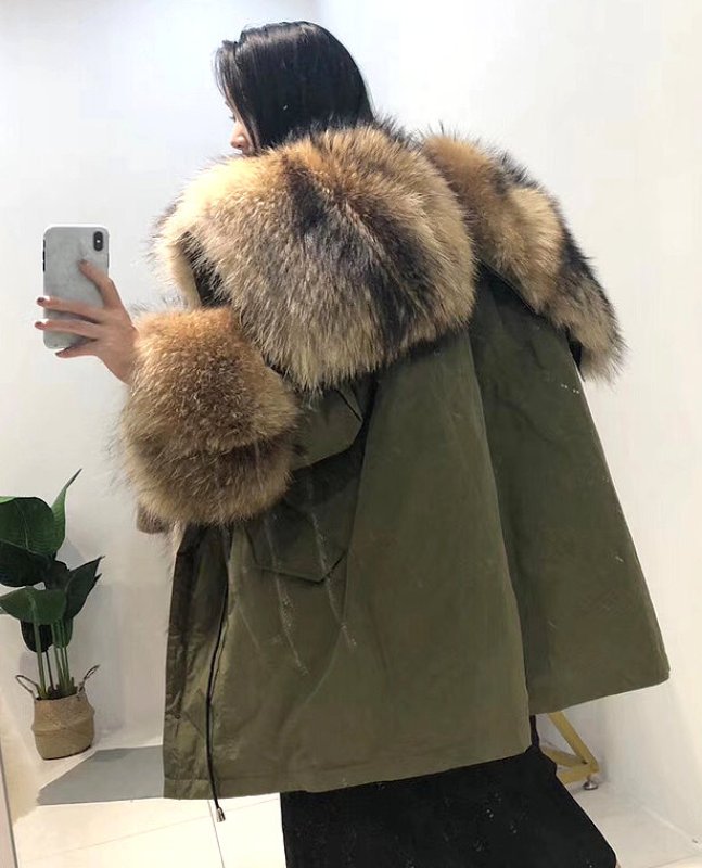画像14: Women's Real Silver & Red Fox Fur Military Down Angel Wing Coat  リアルシルバーフォックスファー ミリタリー アーミー モッズ ダウン エンジェルウィング コート (14)