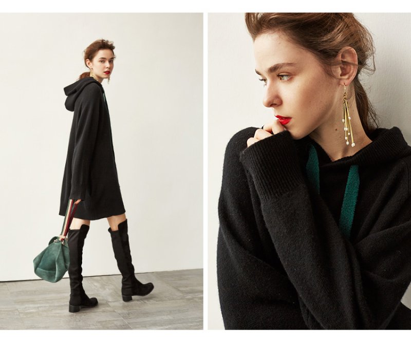 画像3: women's loose  hooded  long-sleeved sweater dress長袖フーディーニットドレス ワンピース (3)