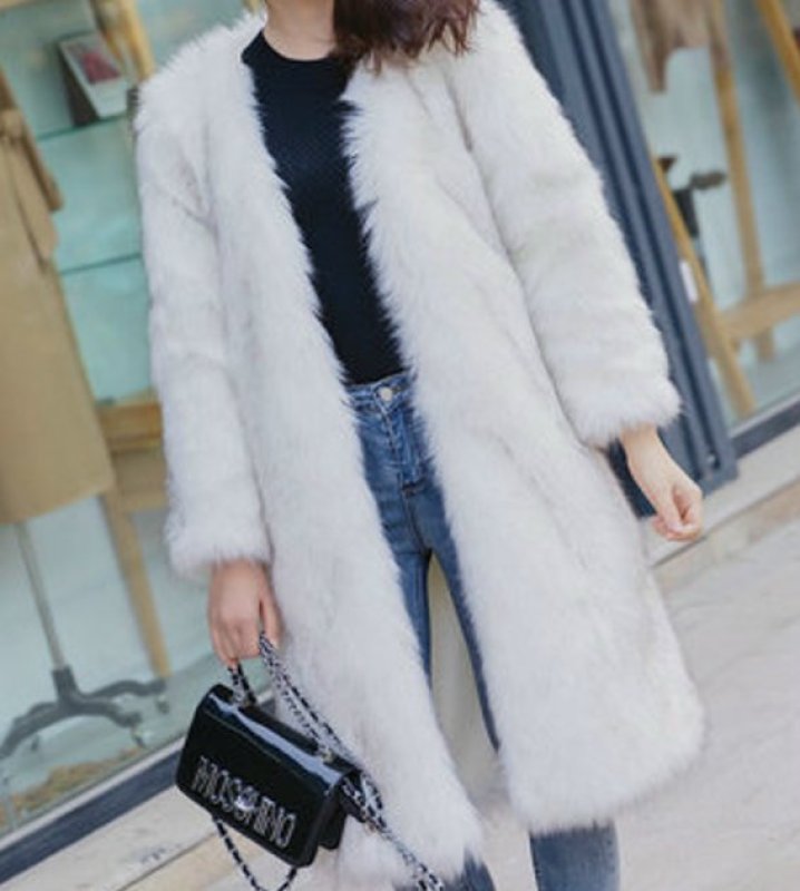 画像6: Women's eco fur fox fur long Coat  エコファーVネックロングコート (6)