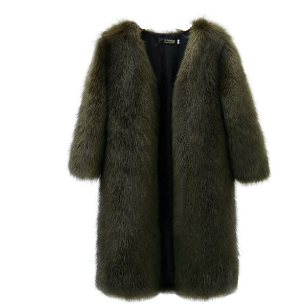 画像1: Women's eco fur fox fur long Coat  エコファーVネックロングコート (1)