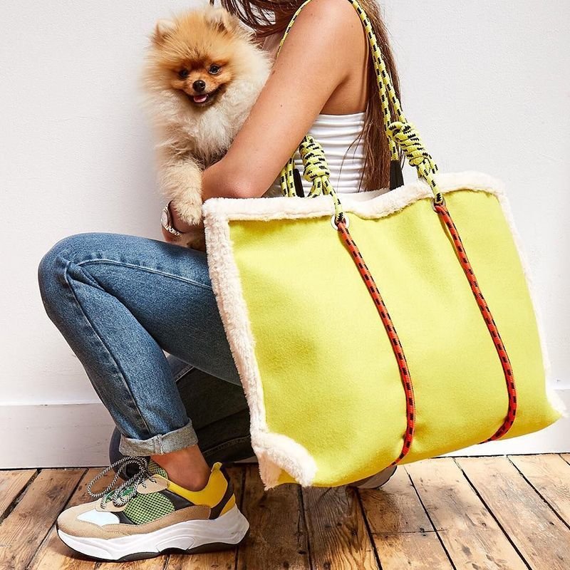 画像1: ブランケット ボア ムートン フェイクシープスキン ロープトートバッグ Blanket Rope Tote Bag ペットバッグ (1)