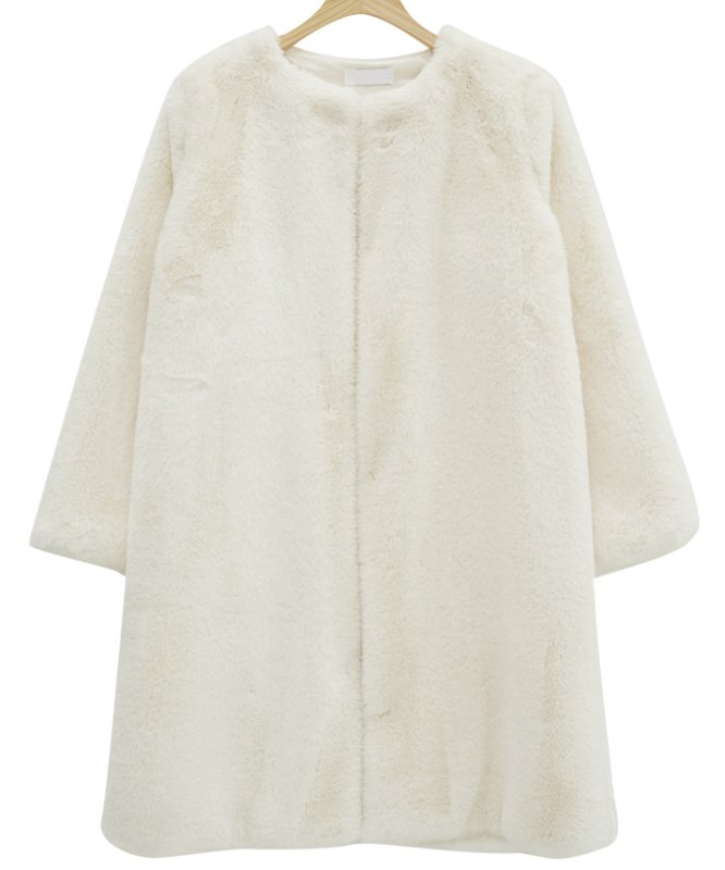 画像8: Women's rabbit eco fur  long Coat  エコファーノーカラーロングコート (8)