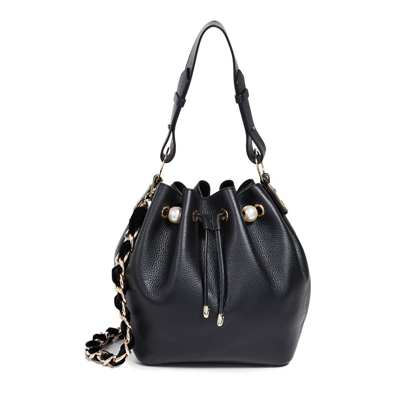 画像2: layer leather small design tote  shoulder Bag 本革レザーパール＆チェーンストラップミニトートショルダーバッグ (2)