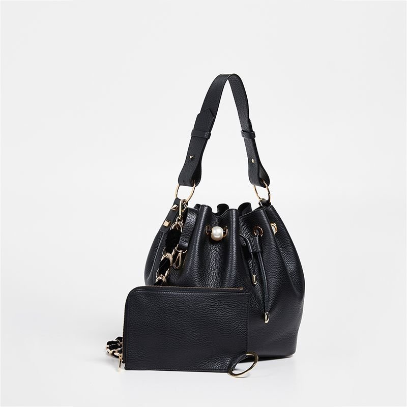 画像5: layer leather small design tote  shoulder Bag 本革レザーパール＆チェーンストラップミニトートショルダーバッグ (5)