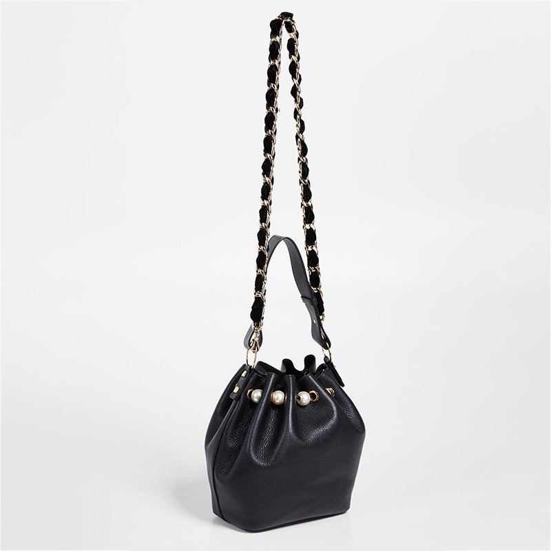 画像3: layer leather small design tote  shoulder Bag 本革レザーパール＆チェーンストラップミニトートショルダーバッグ (3)