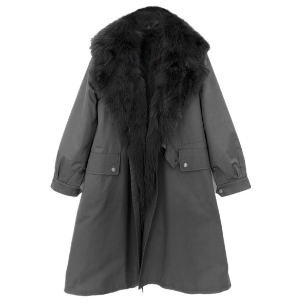 画像1: Women's Real fox fur Suit collar Party overcoming Windbreaker fur coat リアルフォックスファーミリタリーアーミーモッズロング4パターン着用可能なコート (1)