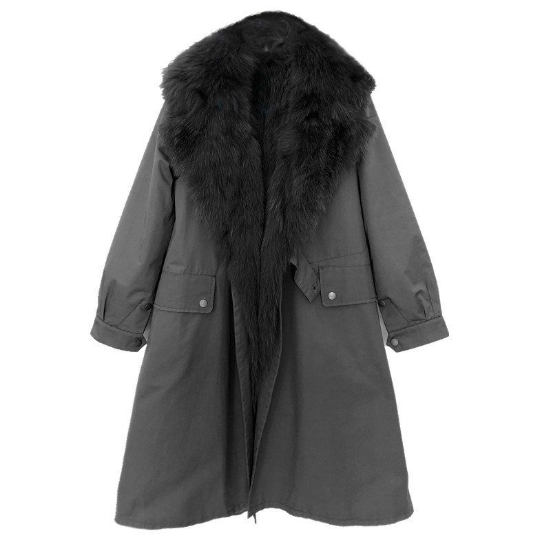 画像1: Women's Real fox fur Suit collar Party overcoming Windbreaker fur coat リアルフォックスファーミリタリーアーミーモッズロング4パターン着用可能なコート (1)