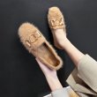 画像4: Women’s  rabbit hair peas shoes flat shoesフラットチェーン付ラビットファーパンプスローファー　 バレーシューズ (4)