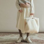 画像3:  ボア ムートン フェイクシープスキン 大きなトートバッグ simple big tote bagTote Bag  (3)