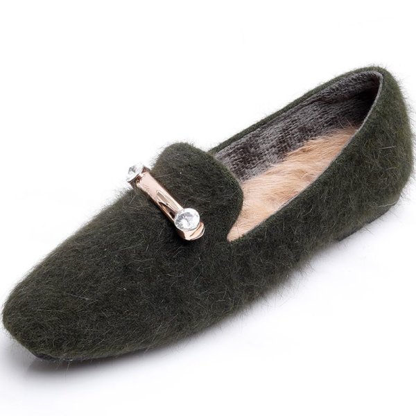 画像1: Women’s fur flat shoesフラットモコモコパンプスローファーシューズ (1)