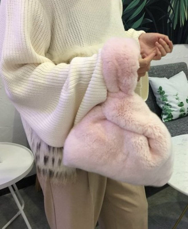 画像8: Big Bang Rex Rabbit Fur Bunny Bag Smile Bag スマイルがポイントのリアルレックスラビットファートート クラッチバック ハンドバック (8)