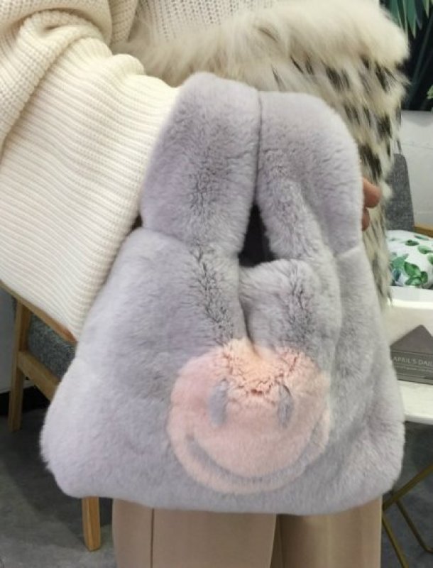 画像5: Big Bang Rex Rabbit Fur Bunny Bag Smile Bag スマイルがポイントのリアルレックスラビットファートート クラッチバック ハンドバック (5)
